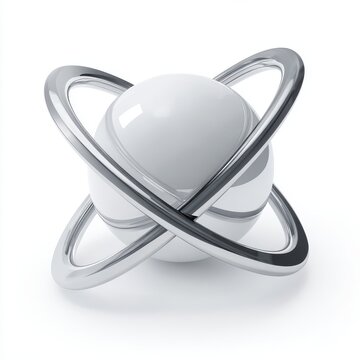 White Sphere with Chrome Rings Abstract 3D Render
