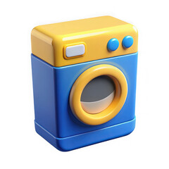 Poster - 3d cartoon washing machine blue yellow isolated on a transparent background 3d illustration