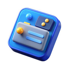 Poster - Blue digital device with simple icons and yellow accents isolated on a transparent background
