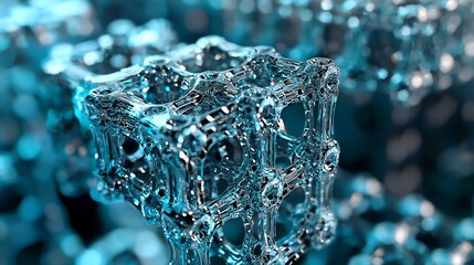 Poster - Abstract representation of nanoscale structure in cool blue tones visual
