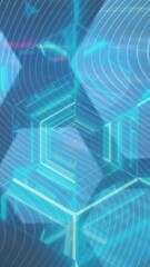 Poster - Digital animation of blue glowing tunnel against hexagonal shapes on blue background