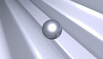 Poster - Abstract animation of a shiny silver ball with soft focus effect on a white striped background