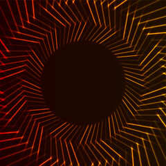 Poster - Red and orange neon laser spiral circular lines abstract technology background. Futuristic glowing vector design
