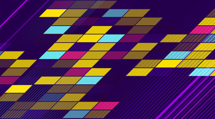 Poster - Colorful geometric shapes tech abstract background with neon lines. Vector design