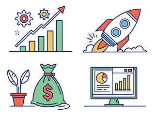 Poster - Four business growth and success icons isolated on white background