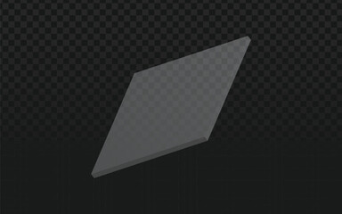 Poster - Abstract 3D rendered dark grey rhombus floating on a transparent background, offering a minimalist geometric design element or platform.