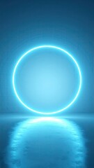 Poster - Glowing Blue Halo Ring Emitting Light Against Textured Wall with Reflected Surface