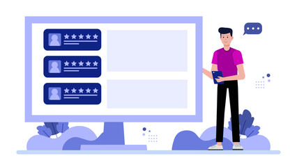 Business owner reviewing loyalty program flat vector illustration