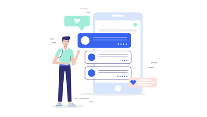 Business owner reviewing loyalty program flat vector illustration