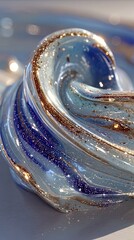 Aufkleber - Reflective Blue and Gold Liquid Metal Swirl