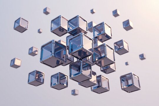 Abstract 3D transparent cubes floating in space with soft lighting  