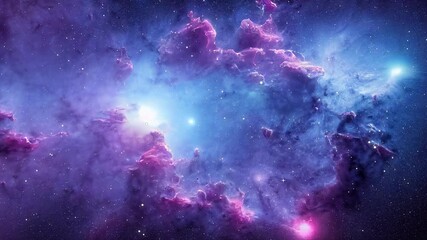 Flying Through The Stars And Colorful Nebulae In Space. Galaxy exploration through outer space towards glowing milky way galax
