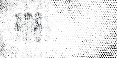 Wall Mural - Distressed white grainy halftone texture. Dust overlay textured. Grain noise particles - Black and white seamless pattern effects and rusted black background. Vector illustration