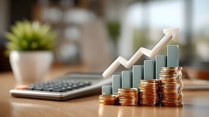 Aufkleber - An office desk with various financial data charts graphs and rising arrow symbols symbolizing productivity performance and business growth