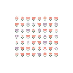 Poster - A grid of pink and gray heart shaped flower icons on a white background