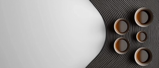 Fototapete - Minimalist abstract background with circular elements and textured gray waves