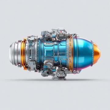 High-Tech Engine: An up-close perspective of a sleek, intricately designed engine, rendered in cool metallic hues. Perfect for those looking to capture the essence of modern technology.