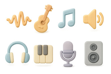 Poster - Pastel musical icons illustration for design projects in simple style
