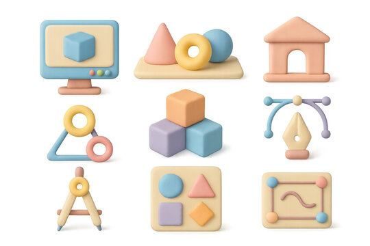 Modern 3d design icons illustration for digital creativity and graphics