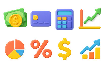 Poster - Vibrant 3d finance icons illustration for financial design projects