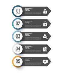 Aufkleber - Five options vertical infographic template. Business and marketing infographic layout with icons and text