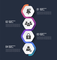 Aufkleber - Vertical infographic template with four steps or processes. Vector infographic mockup with icons