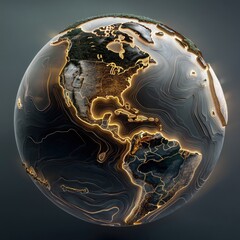 Poster - Detailed 3 d earth globe map golden lines