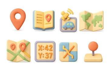 Poster - Simple 3d maps icon set illustration for navigation and travel design