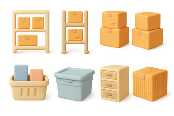Poster - Simple clay storage icons illustration for minimalist design and organization concepts