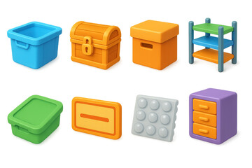 Poster - Vibrant 3d storage icons illustration for design projects in a simple style