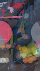Poster - Animation of graphs and financial data over caucasian male warehouse worker