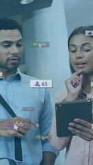 Poster - Animation of changing numbers, icon in notification bars, diverse coworkers discussing reports
