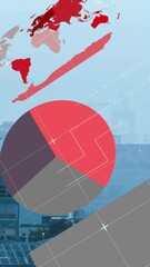 Poster - Animation of multicolored infographic interface over modern city against sky
