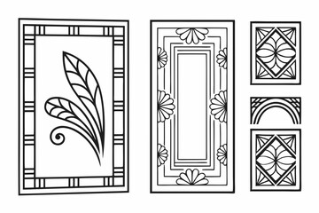 Poster - Elegant black and white art deco inspired geometric frames and floral decorative elements on a transparent background.