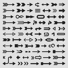 Poster - A Comprehensive Collection of Black Arrow Icons Diverse Styles and Directions Vector Graphics Set for Design Projects