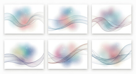 Poster - Abstract Waves: Six abstract wave designs in a watercolor style, each showcasing unique flowing lines with a soft, diffused gradient, ideal for modern, artistic designs.