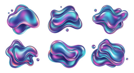 Poster - Abstract Fluid Shapes: A collection of vibrant, iridescent abstract fluid shapes with a glossy finish and smooth, organic forms. Evoking a sense of dynamism and modern design.