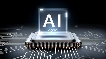 Poster - Artificial intelligence microchip glowing circuit board digital innovation futuristic electronic technology design with AI agent concept and advanced