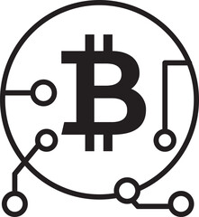 Fototapete - Bitcoin symbol, digital currency, blockchain, cryptocurrency, and network connection concept in minimal black and white vector style, representing modern financial technology