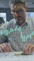 Poster - Animation of financial data processing over caucasian businessman in office