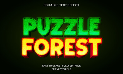 Fototapete - Puzzle forest text effect with playful red and green typography for jungle learning and game designs
