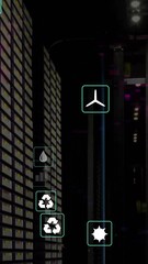 Poster - Animation of eco icons and data processing over computer servers