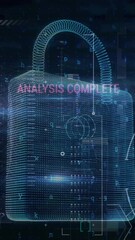 Poster - Animation of security padlock and data processing over navy background