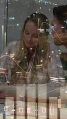 Poster - Animation of financial data processing over businesses people
