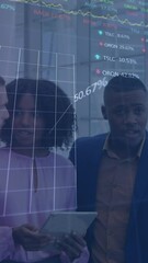 Poster - Animation of data processing over diverse business people talking