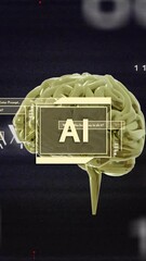 Poster - AI brain model with binary code and data processing animation