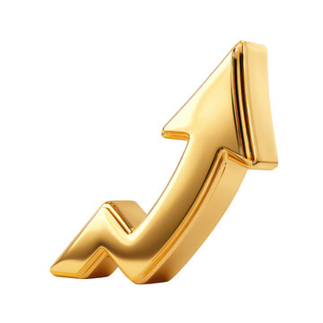 Gold upward arrow, 3D rendering