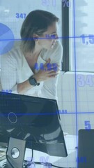 Poster - Financial data charts animation over diverse business people working in office