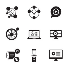 Poster - Collection of black and white technology and multimedia icons with minimalist style