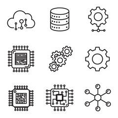 Fototapete - Collection of outline icons illustrating cloud computing data processing and system technology concepts